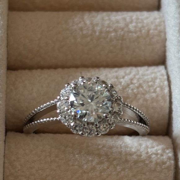 Moissanite Elegant Halo Ring - Picture 2 of 6